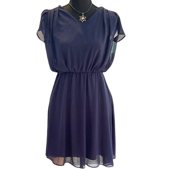 Papermoon Dresses & Skirts - Papermoon Tulip Sleeve Gathered Elastic Waist Dress Navy Size XS NWT